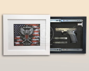 Hidden Storage Photo Frame for Gun and Valuables 17 in. x 14 in. with Magnetic Lock. Hidden Gun Storage Picture Frame -CRYSTAL L&D- *WHITE*
