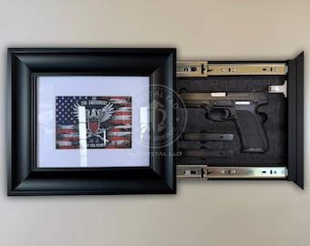 Gun Storage Picture Frame with Lock | Hidden Gun Concealment | Secret Compartment Frame | Secure Wall Art | Concealed Firearm Storage *BLACK