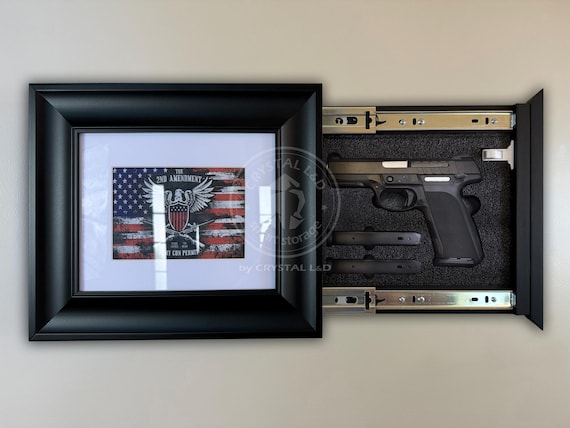 Cadre photo avec cadenas pour ranger les armes à feu | Dissimulation d'arme cachée | Cadre à compartiments secrets | Art mural sécurisé | Rangement dissimulé pour arme à feu *BRUN - France