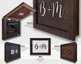 Hidden Gun Storage Wall Art Personalized Concealment Case with 3D Initials | Rustic Tactical Decor | 3D Letter | Espresso