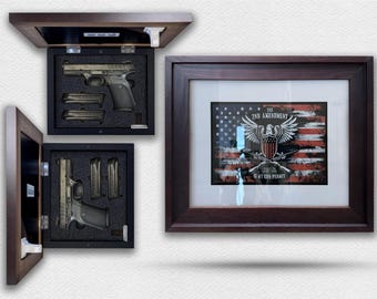 Hidden Storage | Gun Storage Picture Frame with Lock | Hidden Gun Concealment | Gun Storage | Photo Frame for Gun & Valuables *BROWN.