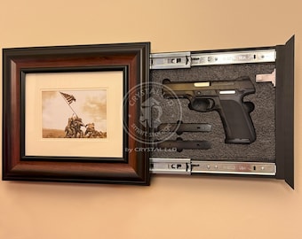 Gun Storage Picture Frame with Lock | Hidden Gun Concealment | Secret Compartment Frame | Secure Wall Art | Concealed Firearm Storage *BROWN