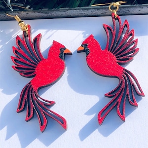 Cardinal Dangle Earrings, Bird Earrings, Gift for her for Christmas
