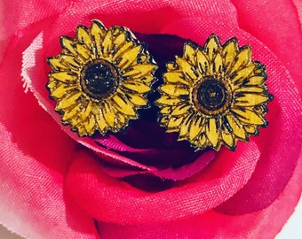 Sunflower Wooden Stud Earrings, Gift for Christmas