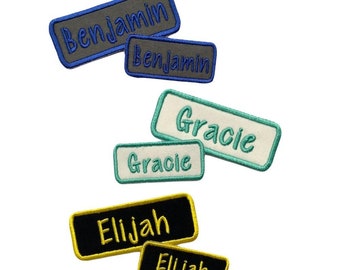 Custom Personalized Embroidered Name Patches-Matching Set of 2 Tags -Iron On Or Sew On-  For Backpacks, Jackets(1 Small and 1 Medium Patch)