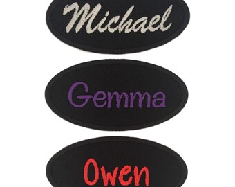 Custom Personalized Embroidered Name Patch *Black* OVAL - Iron On Or Sew On Name Tag - For Backpacks, Jackets, Gifts Etc(1 Patch)