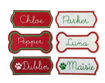 Christmas Stocking Name Tag Patch - Custom Personalized Felt Iron On Or Sew On Embroidered Handwriting Script  (1 Patch)