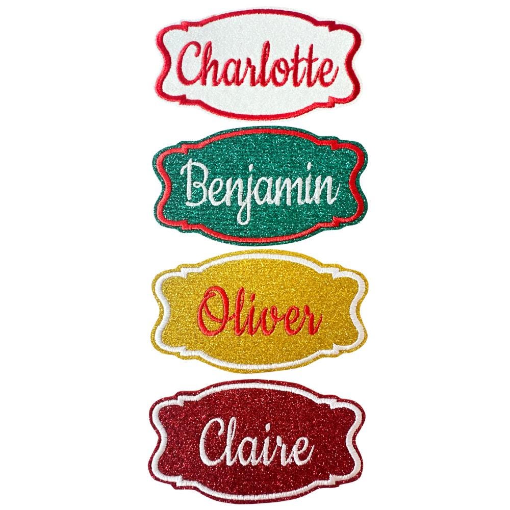 Personalized Glitter Christmas Stocking Patch – Iron on Name Tag