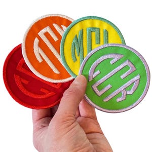 Custom Embroidered Monogram Patch - Iron On or Sew On, 3" Circle