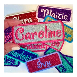 Custom Glitter Name Patch – Embroidered Iron-On Applique Tag
