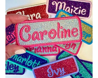 Custom Glitter Name Patch – Embroidered Iron-On Applique Tag