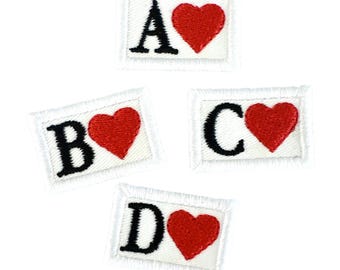 Mini Heart Initial Patch: Embroidered Iron-On Applique (1.25" x 1")
