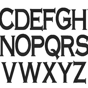 May include: Black and white alphabet font with a bold, blocky style. The letters are uppercase and have a slightly rounded appearance.