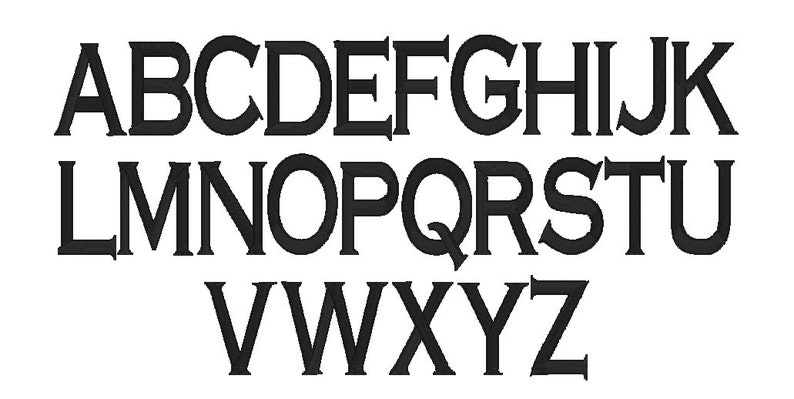 May include: Black and white alphabet font with a bold, blocky style. The letters are uppercase and have a slightly rounded appearance.