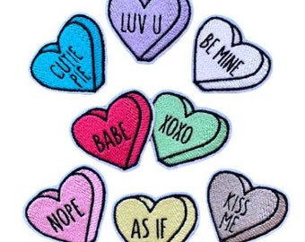 Embroidered Felt Conversation Valentine Heart Patch - Iron On Or Sew On - Many Choices Available! (1 Patch)