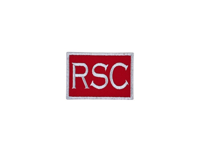 May include: A red embroidered patch with a white outline and the letters "RSC" in white.