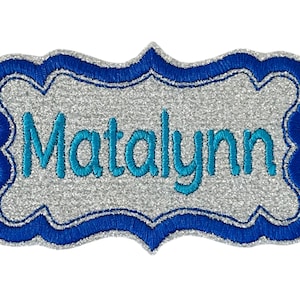 Sparkling Glitter Custom Embroidered Elegant Name Patch - Iron On Or Sew On - For Backpacks, Jackets And More - Choose Your Colors(1 Patch)