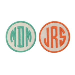 Custom Embroidered Circle Monogram Name Patch Tag- Iron On Or Sew On WHITE Circle Monogram 3" x 3" - For Jackets, Backpacks Etc(1 Patch)