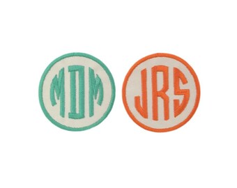 Custom Embroidered Circle Monogram Name Patch Tag- Iron On Or Sew On WHITE Circle Monogram 3" x 3" - For Jackets, Backpacks Etc(1 Patch)