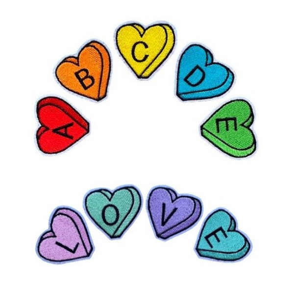 Embroidered Felt Conversation Heart Initial Letter Patch - Iron On Or Sew On - Many Colors Available! (1 Patch)