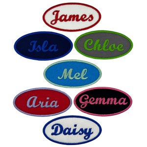 Name Patch Custom Iron On Name Tag With Retro Script Font - For Backpacks, Jackets, Uniforms, Hats (1 Patch)