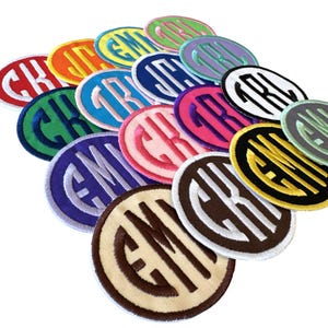 Custom Embroidered Monogram Patch - Iron On or Sew On, 3" Circle