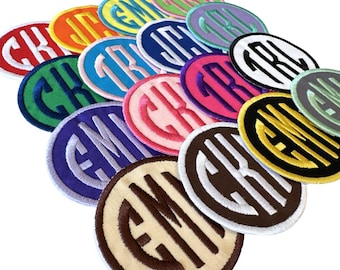 Custom Embroidered Monogram Patch - Iron On or Sew On, 3" Circle
