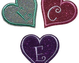 Iron On Embroidered Felt Glitter Heart Patch--With Your Custom Initial(1 Patch)