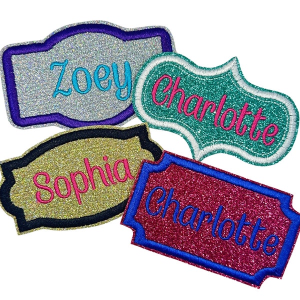 Custom Personalized Name Patch - Embroidered Sparkling Glitter - Iron Or Sew On -Choose Your Colors - For Backpacks, Jackets, Gifts(1 Patch)