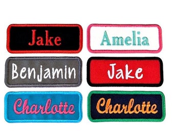 Personalized Custom Iron On Name Patch Tag (3.75" x 1.5") -For Backpacks, Uniforms, Jackets And More - Choose Your Colors And Font(1 Patch)