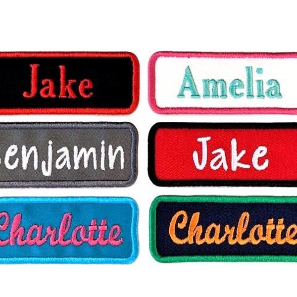 Personalized Custom Iron On Name Patch Tag (3.75" x 1.5") -For Backpacks, Uniforms, Jackets And More - Choose Your Colors And Font(1 Patch)