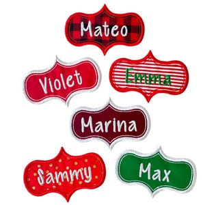 Personalized Christmas Stocking Name Patch – Embroidered Iron-On Tag