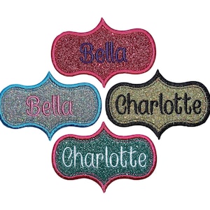 Custom Embroidered Name Patch Personalized Elegant Sparkling Glitter Tag - Iron On Or Sew On - Choose Glitter And Thread Colors (1 Patch)