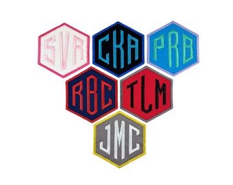 Monogram Custom Initials Iron On Hexagon Patch - Choose Thread and Fabric Colors (1 Patch)