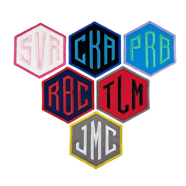 Monogram Custom Initials Iron On Hexagon Patch - Choose Thread and Fabric Colors (1 Patch)