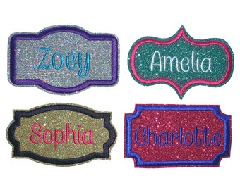 Custom Personalized Name Patch - Embroidered Sparkling Glitter - Iron Or Sew On -Choose Your Colors - For Backpacks, Jackets, Gifts(1 Patch)