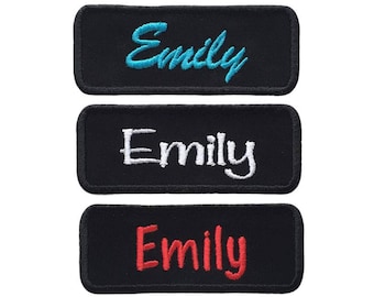 Custom Embroidered Name Patch – Black Iron-On or Sew-On Tag