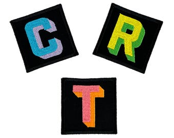 Embroidered Initial Patch: Iron On Shadow Block Letter (2.75" x 2.75")
