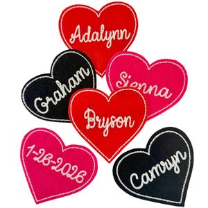 Custom Felt Heart Name Patch - Personalized Embroidered Chain Stitch Style Patch  3.25" x 3.25" Iron On or Sew On