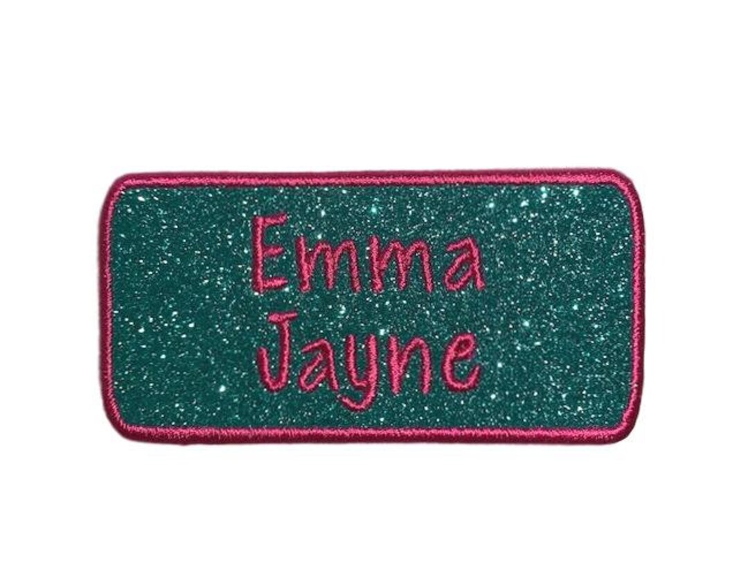 Custom Embroidered Personalized Sparkling Glitter Name Patches - Matching  Set of 2 Name Patch Tags - Iron on or Sew on (2 Patches Total)