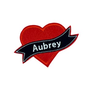 Personalized Felt Heart With Name Banner Embroidered Patch - Iron On Or Sew On - (1 Patch)