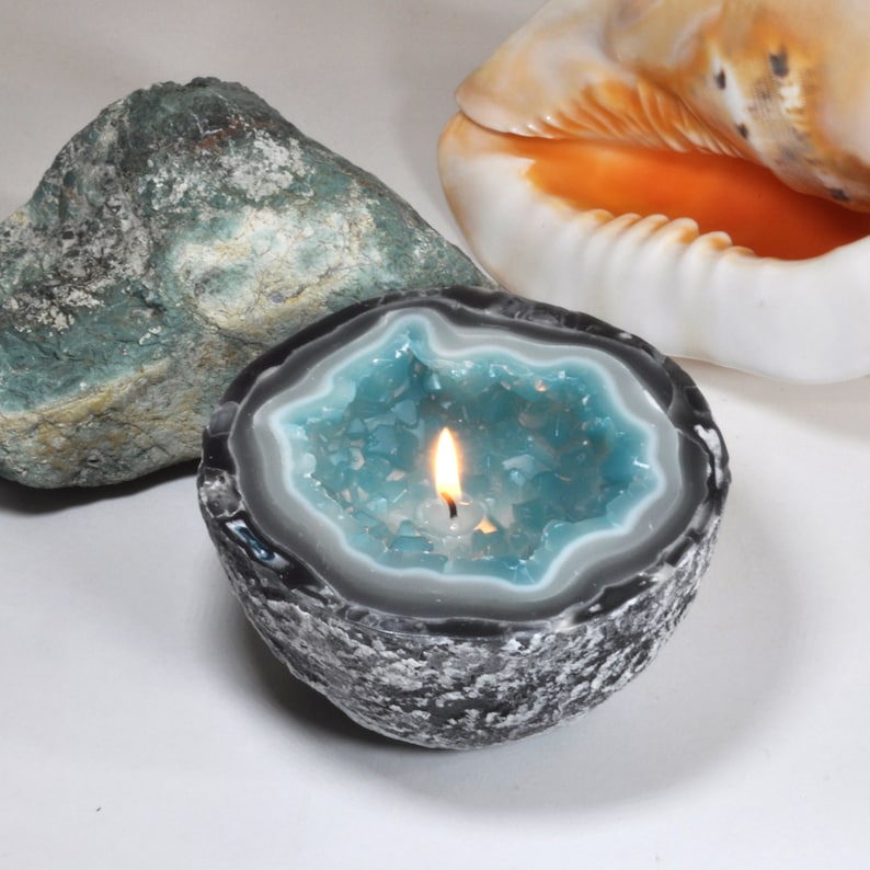 Crystal Geode Aquamarine Candle Etsy
