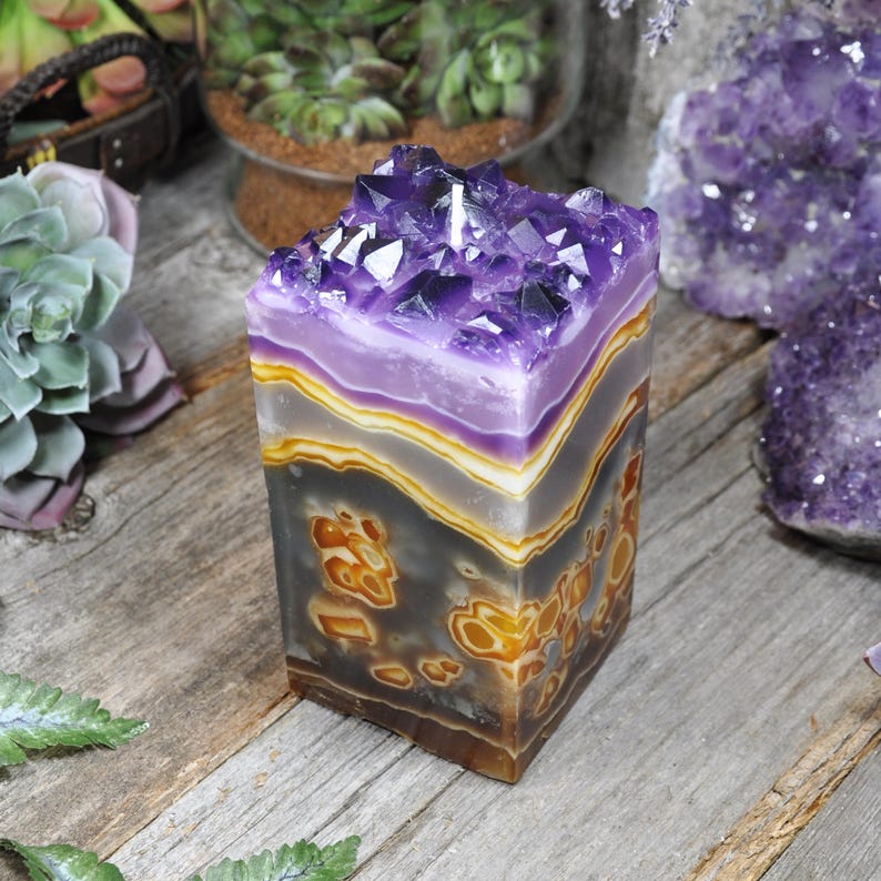 Amethyst & Amber Crystal Geode Pillar Candle FREE SHIPPING Etsy