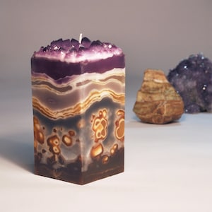 Amethyst & Amber Crystal Geode Pillar Candle FREE SHIPPING!