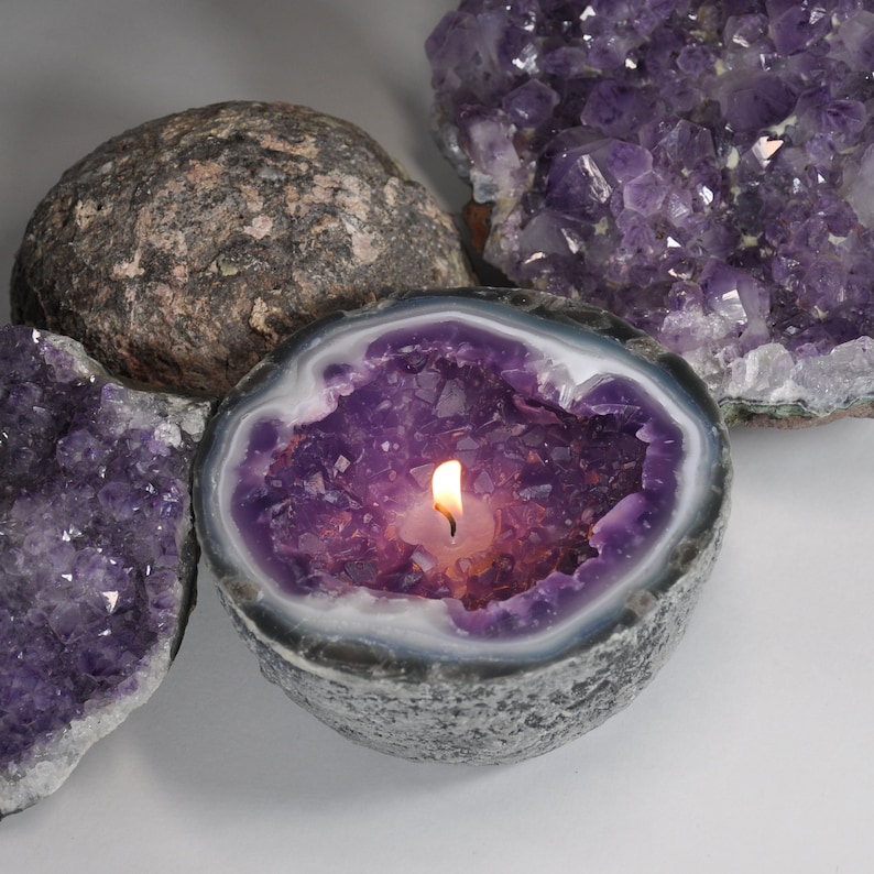 Crystal Geode Amethyst Candle Etsy UK