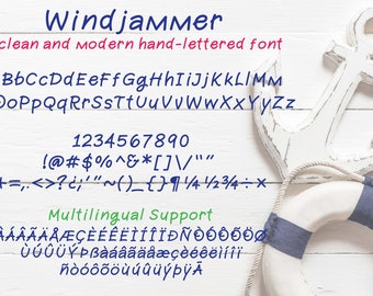 Windjammer Hand Lettered Font | Casual Font | Invitation Font | Cricut Font | Silhouette Fonts | Procreate Font | Multilingual Support