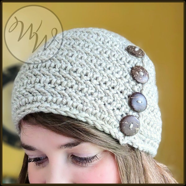 Crochet Pattern "Willow Button Hat" Winter Wool Designs Crochet hat pattern buttons beanie lightweight crochet hat worsted weight 4 yarn