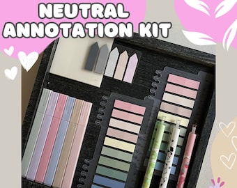 KIT COMPLETO - Material de papelería para anotaciones / Kits para libros con anotaciones / Pestañas de anotación en tonos pastel + Marcadores de tonos suaves / Para la escuela, la universidad y para llevar un diario /