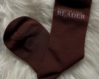 Reader Socks | Choc Brown Bookish Crew Socks