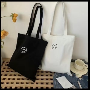 Smiley Face Tote Bag: Black or White Book Bag